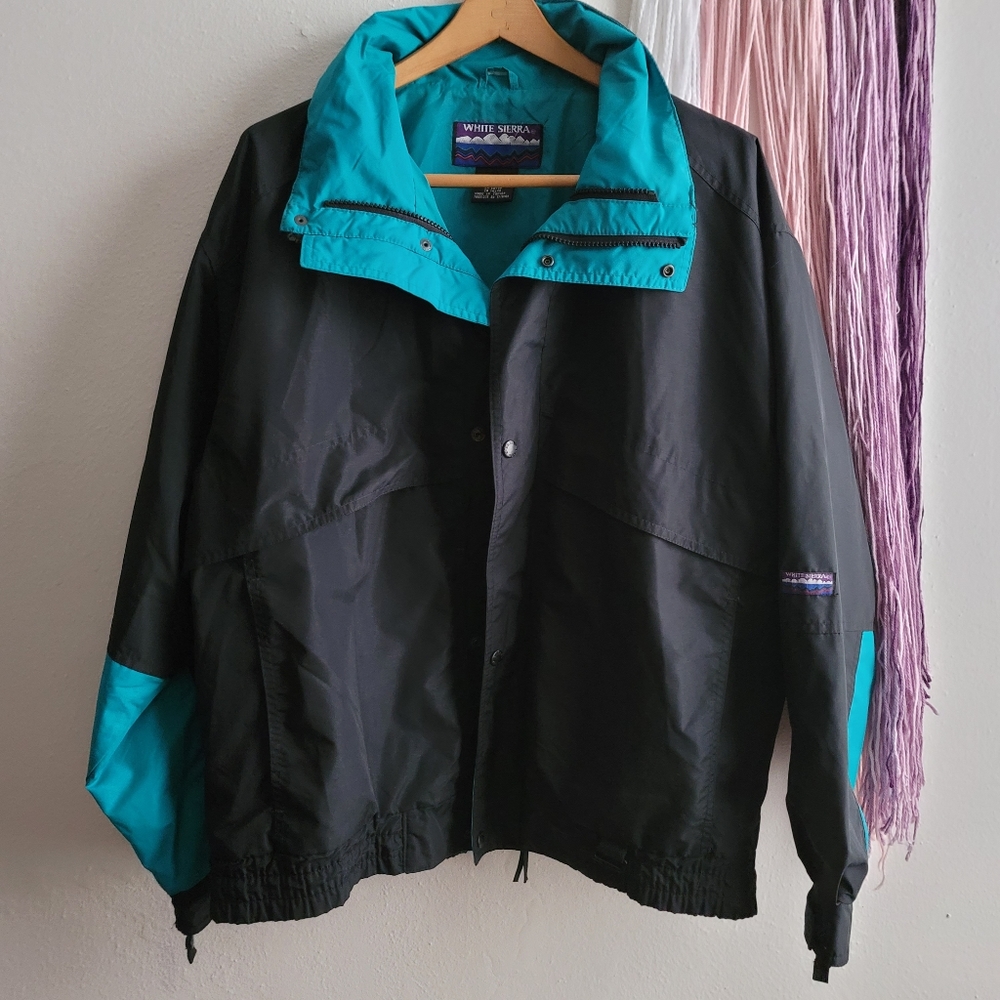 Retro White Sierra Waterproof Black &Teal Jacket